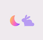 Logo with moon on the left and rabbit on the right.